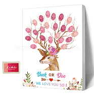 Canvas Fingerprint Painting, with Wood Frame and 1 Box Four Color Printing Mud and 2Pcs Traceless Nail, Deer, 24.5x19.5cm(DIY-WH0466-033)