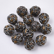 Polymer Clay Rhinestone Beads, with Natural Tiger Eye, Round, 16~18mm, Hole: 1.6mm(RB-S055-24E)