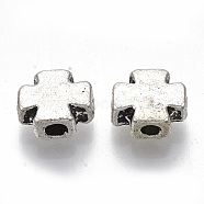 Tibetan Style Alloy Beads, Cadmium Free & Lead Free, Cross, Antique Silver, 7.5x8x3.5mm, Hole: 1.6mm, about 1085pcs/1000g(TIBE-S320-121AS-LF)