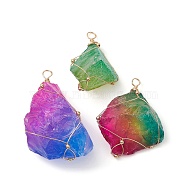 3Pcs Electroplated Raw Rough Natural Quartz Crystal Big Pendants, Nuggets Charms with Light Gold Plated Copper Wire Wrapped, Mixed Color, 46~65x31.5~46.5x20~29mm, Hole: 4.5~5.5mm(PALLOY-JF02622)