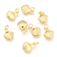 Brass Charms, Long-Lasting Plated, with Jump Ring, Shell, Real 18K Gold Plated, 11x8x2.8mm, Hole: 2.5mm(X-KK-B024-10G)