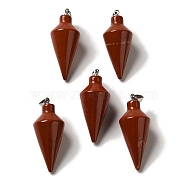Natural Red Jasper Pendants, Cone Charms with Rack Plating Platinum Plated Brass Snap on Bails, 36~36.5x15~15.5mm, Hole: 5~6.5x2mm(G-Z055-02P-06)