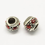 Alloy Rhinestone European Beads, Rondelle Large Hole Beads, Antique Silver, Siam, 11x10mm, Hole: 5mm(MPDL-R036-08A)