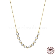 Natural Pearl Beaded Pendant Necklace with 925 Sterling Chains, with S925 Stamp, Golden, 16.93 inch(43cm)(NJEW-I124-147)