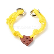 Polyester & Spandex Cord Bracelet Sets, with Resin Building Blocks Charms, Rectangle, Yellow, 12-5/8~13.54 inch(32.2~34.4cm), 2Pcs/set(BJEW-JB06367-06)