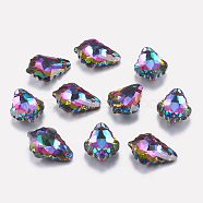 Faceted Glass Rhinestone Charms, Imitation Austrian Crystal, Leaf, Volcano, 11.5x16.5x5.5mm, Hole: 1mm(X-RGLA-F052-001VO)
