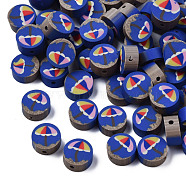 Handmade Polymer Clay Beads, Flat Round with Umbrella, Blue, 10x4mm, Hole: 1.6mm(X-CLAY-N011-001)