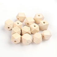 Unfinished Wood Beads, Natural Wooden Beads, Faceted Polygon, Lead Free, Moccasin, 25x25x25mm, Hole: 3~4mm(WOOD-S650-82-25mm-LF)