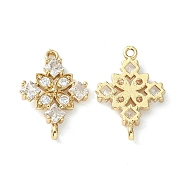 Brass Pave Cubic Zirconia Connector Charms, Light Gold, Rhombus Links, Clear, 20x14x3mm, Hole: 1.2mm(KK-G462-45KCG-04)