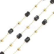 Ion Plating(IP) 304 Stainless Steel Link Chains, Natural Snowflake Obsidian Beads & Spool, Soldered, Real 18K Gold Plated, 6.5x2.5x2.5mm, about 32.81 Feet(10m)/Roll(CHS-A010-01G-12)