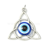 Alloy Triquetra Pendants, Blue Evil Eye Resin Charms with Jump Ring, Antique Silver, 39x29x6mm, Hole: 4.5mm(PALLOY-JF02399)