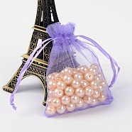 Organza Bags, Drawstring Pouches, Wedding Favor Bags, Favour Bag Party Christmas Gift Bags, with Ribbons, Medium Purple, 9x7cm(X-OP-R016-7x9cm-06)