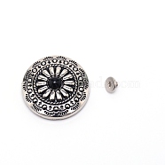 1-Hole Alloy & Turquoise Decorative Rivets, Flat Round with Chrysanthemum Pattern, for DIY Luggage and Hardware Accessaries, Black, 30x8.8~9.3mm, Hole: 2.5mm(PALLOY-WH0092-09A-P)