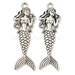 Tibetan Style Alloy Big Pendants, Mermaid Shaped, Cadmium Free & Lead Free, Antique Silver, 61x19.5x4mm, Hole: 3.5mm, about 112pcs/775g(TIBEP-S315-21AS-RS)