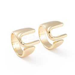 Brass Cuff Rings, Open Rings, Long-Lasting Plated, Real 18K Gold Plated, Letter.U, Size 6, 17mm(RJEW-L097-06U)