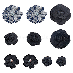 10Pcs 7 Styles Denim Flower for Clothes Garment Accessories Decorative, Black, 31~71x33~74.5x4~29mm(DIY-HS0001-82C)