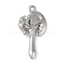 Non-Tarnish 304 Stainless Steel Pendants, Axe Cross Charm, Stainless Steel Color, 43x22x5.5mm, Hole: 2.2mm(STAS-Q328-01P-01)