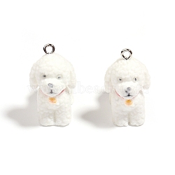 Flocky Resin Pendants, Dog, White, 30x19x28mm, Hole: 2.5mm(RESI-A040-03D)