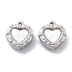 304 Stainless Steel Pave Shell Heart Charms, Stainless Steel Color, 13.5x12.5x5mm, Hole: 1.2mm(STAS-R130-05G)