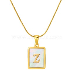 Stainless Steel Snake Bone Chain Alphabet Necklace with Shell Pendant, Letter Z, Golden(WD3660-26)