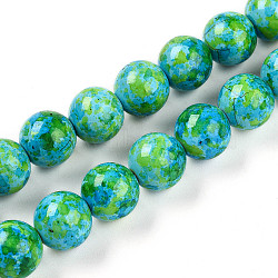 Synthetic Turquoise Beads Strands, Spray Painted, Round, Lawn Green, 13x14mm, Hole: 1mm, about 28pcs/strand, 14.57''(37cm)(TURQ-T004-08A-06)