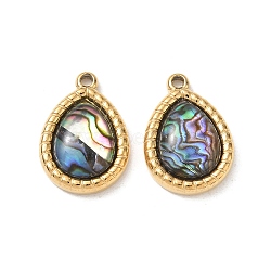 Natural Paua Shell Pendants, Teardrop Charm, with 304 Stainless Steel Findings, Ion Plating(IP), Long-Lasting Plated, 19x13.5x5mm, Hole: 1.6mm(SA-CBA11D7-15B-G)
