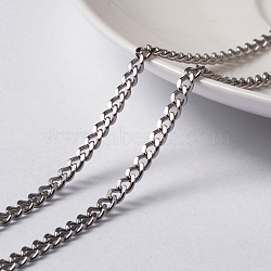 Unwelded 304 Stainless Steel Curb Chains, Twisted Chains, with Spool, Faceted, Stainless Steel Color, 4x3x0.8mm, about 65.61 Feet(20m)/roll(CHS-L014-23P)
