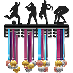 Iron Medal Holder, Medals Display Hanger Rack, 3 Line Medal Holder Frame, with Screws, Rectangle, Sports Themed Pattern, 226x400mm(AJEW-WH0356-007)