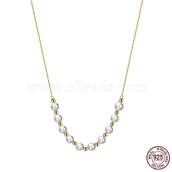 Natural Pearl Beaded Pendant Necklace with 925 Sterling Chains, with S925 Stamp, Golden, 16.93 inch(43cm)(NJEW-I124-147)