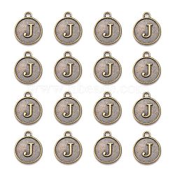 Alloy Pendant Cabochon Settings, For Enamel, Cadmium Free & Lead Free, Flat Round with Letter, Antique Bronze, Letter.J, 14x12x2mm, Hole: 1.5mm(PALLOY-N156-01J-AB)