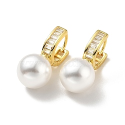 Plastic Pearl Dangle Stud Earrings with Clear Cubic Zirconia, Brass Hinged Earrings for Women, Lead Free & Cadmium Free & Nickel Free, Real 18K Gold Plated, 26mm, Pin: 1mm(X-EJEW-A070-18G)