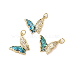 Brass Micro Pave Cubic Zirconia Pendants, with Synthetic Opal, Long-Lasting Plated, Lead Free & Cadmium Free, Butterfly, with Jump Rings, Real 18K Gold Plated, 17x20x4mm, Hole: 3mm(KK-K385-129G)