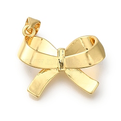 Rack Plating Brass Pendants, Long-Lasting Plated, Cadmium Free & Lead Free, Bowknot Charms, Real 18K Gold Plated, 19.5x22.5x7mm, Hole: 3x4mm(KK-G500-12G)