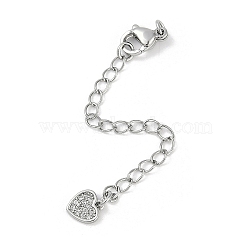 Brass Micro Pave Cubic Zirconia Ends with Chains, Heart, Platinum, 74mm, Hole: 2.5mm(KK-U043-03P)