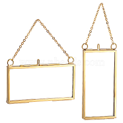Brass Glass Hanging Photo Frame, DIY Artwork Display Frame for Dried Plant Specimen Pressed Flowers, Rectangle, Golden, 2pcs/set(HJEW-BC0001-03G)