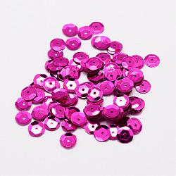 Plastic Paillette Beads, Semi-cupped Sequins Beads, Center Hole, Magenta, 8x0.5mm, Hole: 1mm(PVC-A001-8mm-09)