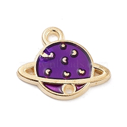 Light Gold Plated Alloy Enamel Pendants, Cadmium Free & Lead Free, Planet Charm, Purple, 13x16x2mm, Hole: 1.5mm(ENAM-M219-05KCG-01)