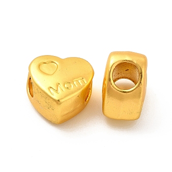 Rack Plating Alloy European Beads, Large Hole Beads, Lead Free & Cadmium Free & Nickel Free, Heart with Word Mom, Matte Gold Color, 11.5x11.5x7.5mm, Hole: 4.5mm