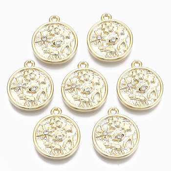 Alloy Pendants, with Crystal Rhinestone, Cadmium Free & Nickel Free & Lead Free, Flat Round, Real 18K Gold Plated, 17.5x15x2mm, Hole: 1.5mm