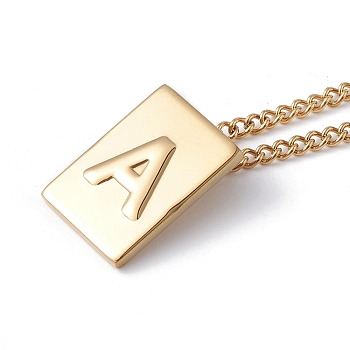 Titanium Steel Initial Letter Rectangle Pendant Necklace for Men Women, Golden, Letter.A, 18.11~18.5 inch(46~47cm)
