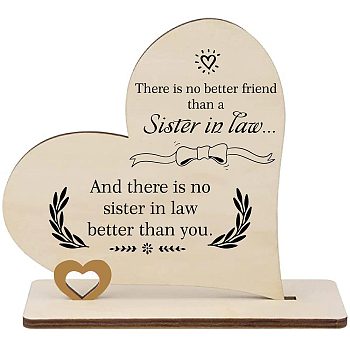 Wooden Heart Table Decorations, Tabletop Centerpiece Signs, with Base, Gift for Sisters, Heart Pattern, Finished Product: 60x190x180mm