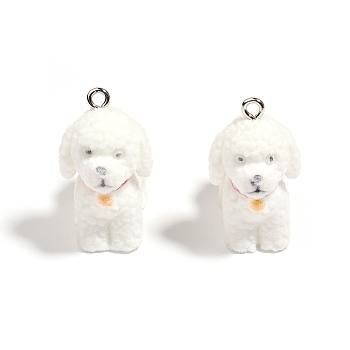 Flocky Resin Pendants, Dog, White, 30x19x28mm, Hole: 2.5mm