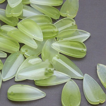 Handmade Lampwork Pendants, Leaf Charm, Green Yellow, 19x10mm