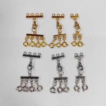 6Pcs 6 Styles Multi-Strand 304 Stainless Steel Lobster Claw Clasps, with Brass Spring Ring Clasps, Golden & Stainless Steel Color, 39mm, 1pc/style