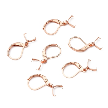 304 Stainless Steel Leverback Earring Findings, with Ice Pick Pinch Bails, Rose Gold, 24mm, Pin: 0.7mm and 0.5mm