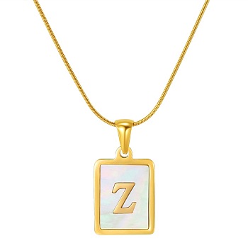 Stainless Steel Snake Bone Chain Alphabet Necklace with Shell Pendant, Letter Z, Golden