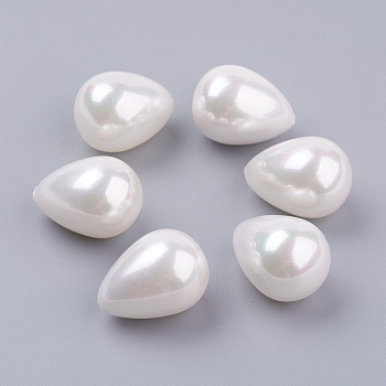 Shell Pearl Half Drilled Beads, teardrop, White, 18x14mm, Hole: 0.6~1mm