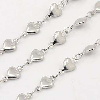 3.28 Feet 304 Stainless Steel Heart Chains, Decorative Chains, Soldered, Stainless Steel Color, 5.5x2mm