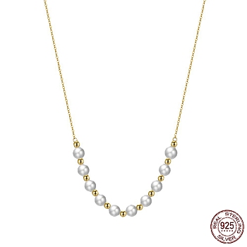 Natural Pearl Beaded Pendant Necklace with 925 Sterling Chains, with S925 Stamp, Golden, 16.93 inch(43cm)