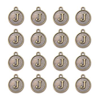 Alloy Pendant Cabochon Settings, For Enamel, Cadmium Free & Lead Free, Flat Round with Letter, Antique Bronze, Letter.J, 14x12x2mm, Hole: 1.5mm